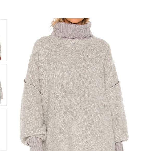 Free People] Grey Rib Fold-over Turtle neck Boucher Oversize Sweater - Picture 5 of 14